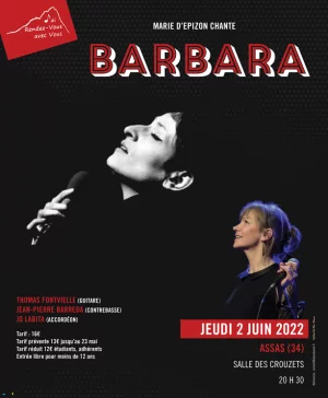 Affiche Marie d'Epizon chante Barbara, de cristal et de feu