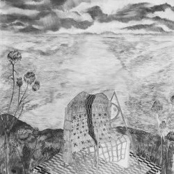 La veste noire, 2024 - Décor pour lecture de poème, tissage Jacquard au fil de lin Présenté recto-verso sur structure en acier, 150 x 230 cm - Nàto Bosc-ducros 