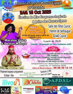 Affiche Élection Miss Tropicale & Miss Mascareignes 