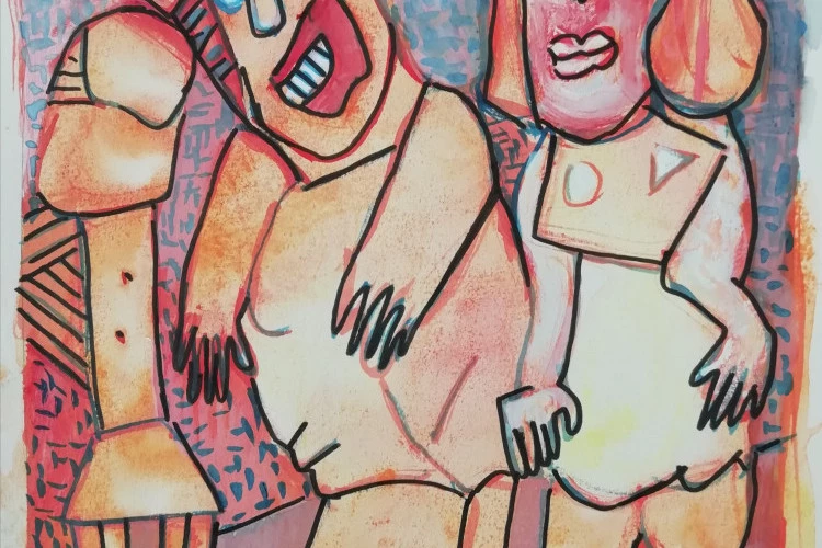 Les Flatsch - gouache encre et posca sur papier brun