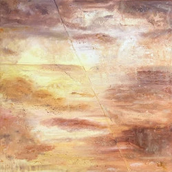 Yves WEILER - Huile sur lin, 50 x 50 cm, Depuis que son regard s'est détaché de l'horizon immédiat, l'homme n'a cessé de franchir des frontières. Il a traversé des mers inconnues, cartographié des continents, dompté des climats hostiles. Chaque rivage découvert portait la promesse d'un ailleurs, mais aussi l'ombre d'un passé où exploration rimait souvent avec conquête et domination. Aujourd'hui, c'est vers le ciel qu'il se tourne. Les mers ont cédé la place aux étoiles, et l'océan noir du cosmos devient sa nouvelle route. Grâce aux progrès scientifiques, il envoie ses messagers de métal sonder les planètes, capture la lumière des galaxies lointaines, et rêve d'habiter d'autres mondes. Les constellations ne sont plus seulement des légendes gravées dans la mémoire des peuples : elles deviennent des coordonnées, des objectifs, des destinations. Mais alors, se pose la question : s'agit-il d'une avancée… ou d'un retour ? Sommes-nous sur le seuil d'une ère nouvelle, ou rejouons-nous, à une échelle cosmique, les mêmes scénarios que sur Terre ?