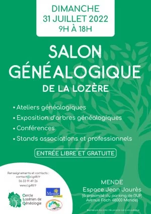 Affiche Salon de la Généalogie de la Lozère édition 2022