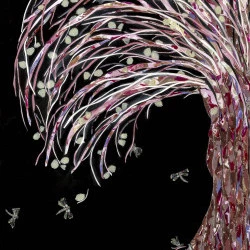 L'arbre rose et ses libellules - Tableau composé exclusivement de verre où la nature se fait poésie (80cm sur 100cm)