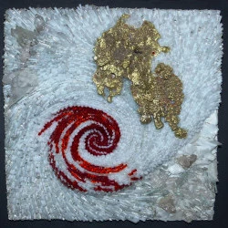Dans le tourbillon de la Paix - Tableau en mosaïque - Verre à vitrail - Cuivre - Quartz blanc - 30 x 30 - Minuzzi 