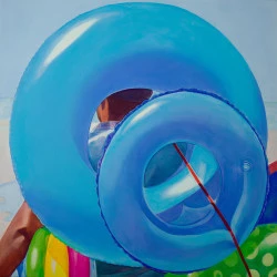 bouées bleues - acrylique sur toile 100x100 (2016) - Rosario Heins 