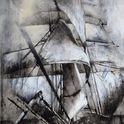 Cap hornier Kruzenshtern. - A bord du cap hornier Russe Kruzenshtern. Travail sur voile..