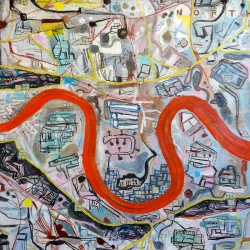 Voyage à l'Isle des Chiens - Huile sur bâche 100cm x 100cm