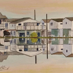 Détail Gruissan les chalets 2 - mixte sur toile 30x90 - GELLY 