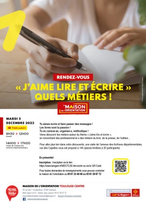 Affiche J'aime lire et écrire Quels métiers ! (Public jeune)