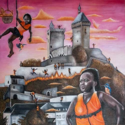 Le droit d'asile - Huile sur toile, 120x120cm, 2025