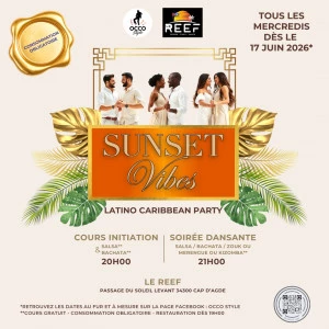 Affiche soirée Sunset Vibes Latino Caribbean Party au Reef by Occo Style 