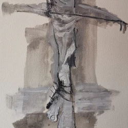 Crucifixion - Crucifixion, Acrylique et fusain sur papier Arches , 21x30 cm, 2021 - Delphine Alliens 