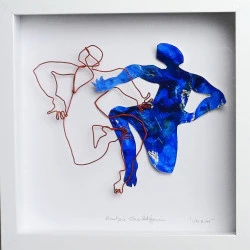 Vis à vis - fil de fer et carte dans un cadre boîte 30x30cm - Anne-Marie Guerchet-Jeannin 