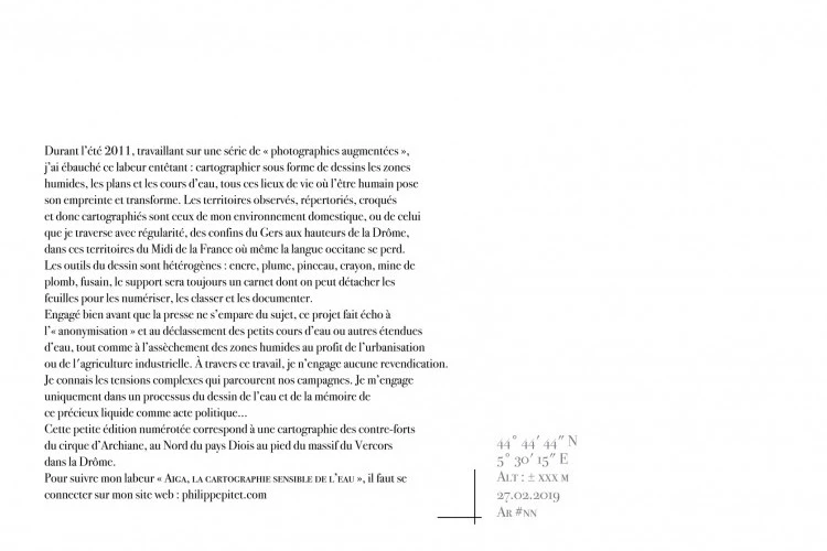 Aiga - Carnet note d'intention, extrait - Technique mixte - Extrait du projet "Aiga - La cartographie sensible de l'eau" - 2021 - Philippe Pitet 
