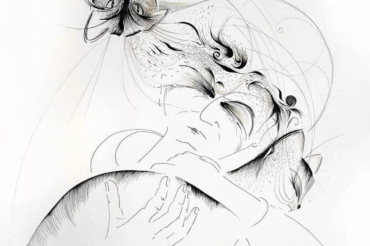 Calin - dessin au trait et encre - 50 x 65 cm - Catherine ORNON 