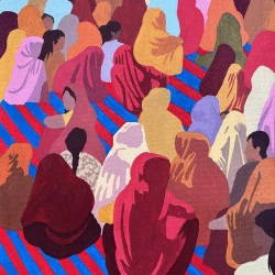 Women attending concert, India - Peinture, acrylique sur toile, 30 x 40 cm