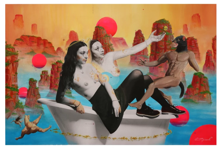 Femme à la baignoire - Acrylique sur toile - 100x80cm - 2024