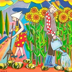 Jardinage - acrylique sur toile, 80x80. 2025