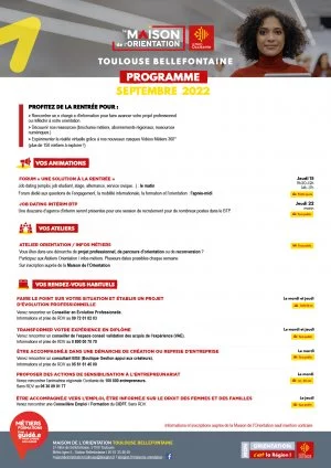 Affiche Agenda Maison de l'Orientation Toulouse-Bellefontaine Septembre 2022