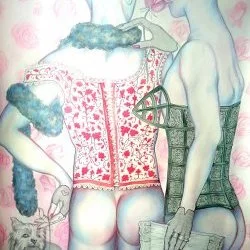 Two Sitters - Oeuvre sur papier, aquarelle, crayon graphite, crayon de couleur. - ©Victoria Palma 