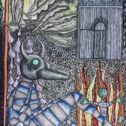"La marotte" - peintures mixtes sur bois , dim. : 83.5x115x1.5, 2026, MMM