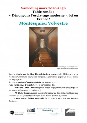 Affiche Table ronde : Dénonçons l'esclavage moderne », ici en France !
