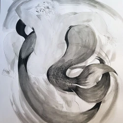 Pêcheur - dessin à l'encre et au trait - 50 x 65 cm - Catherine Ornon 
