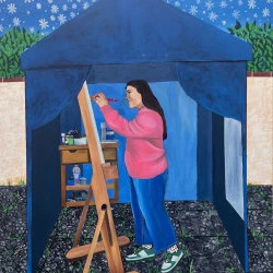 La tonnelle / l'Atelier - huile sur toile, 180 x 150 cm, 2025 - Jade T. Raphaneau 