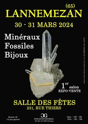 Affiche 1er Salon minéraux fossiles bijoux de Lannemezan (Hautes-Pyrénées)