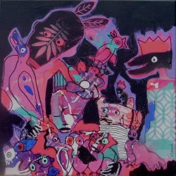 Oiseaux de Paradis #I - Technique mixte sur toile, 50 x 50 cm