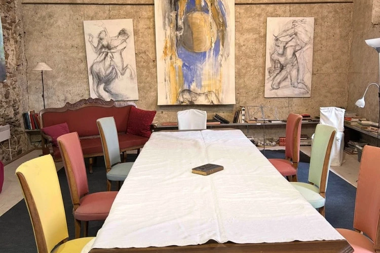 Atelier Pont Vaillant La chute d'Icare et le Minotaure - Peinture à la cire et Pierre noire sur papier