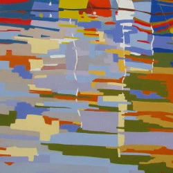 Reflets dans le port - huile sur toile de lin 80X80 - Reflets JN Le Junter 