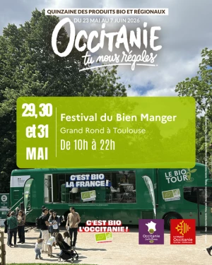 Affiche Quinzaine des produits Bio et Régionaux - Le Bio Bus au Festival du Bien Manger