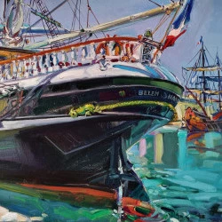 Escale à Sète du Belem. - Huile sur toile de lin. Format : 60 x 60 cm. - Alain DELMAS 
