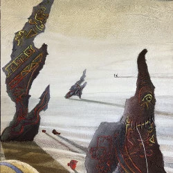 Oracle - 130 x 97 Acrylique sable, terre, tissu