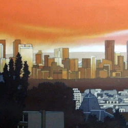 Paris - Quartier de la Défense vu de la terrasse de l'observatoire de Meudon - Acrylique sur isorel - 120 X 59 cm - 2007 / 2010