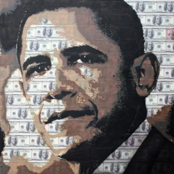 Obama - Peinture+ collage, Dim 60x80, 2018 - Photo Henri Espié 