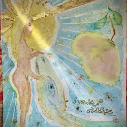 Golden eve - Aquarelle + dorures a la feuille sur oapier aqua fine art