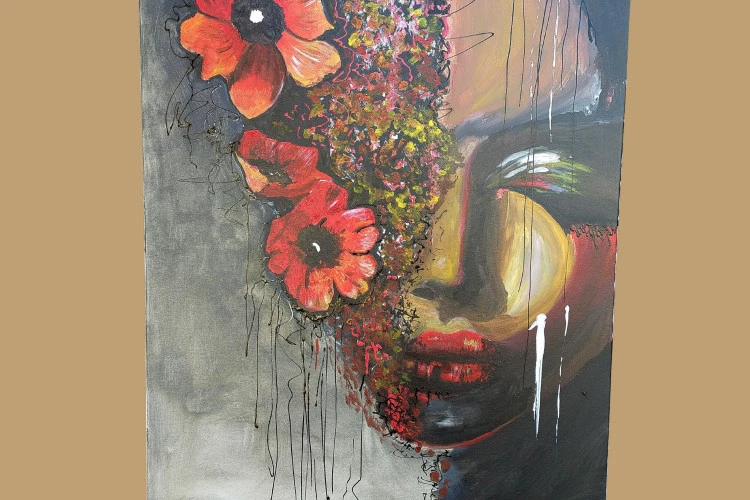 LA FILLE AUX COQUELICOTS - ACRYLIQUE 100X70 - NKAS 