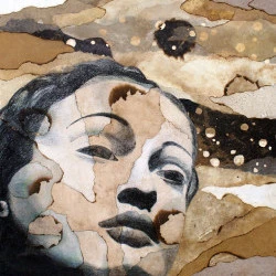 Id temporis, ex tempore - Format 40x27 cm - Peinture, dessin graphite reproduit et altéré - papier (de soie, à dessin, artisanal, déchiré, brulé) - crayon graphite, brou de noix, eau de javel - 2023 - Zabel Charrié 