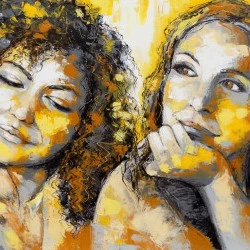 Les amies - technique mixte sur toile,50x100cm,2029