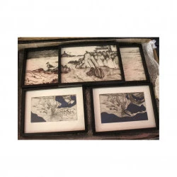 Les dessins et gravures des rivages - Fusains et gravures découpées (eaux fortes) recomposées