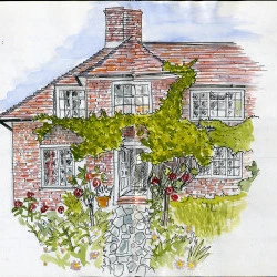 Maision, Hampstead Garden Suburb, Londres - Encre et aquarelle