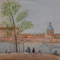 Toulouse, flânerie en bord de Garonne - Aquarelle sur papier
