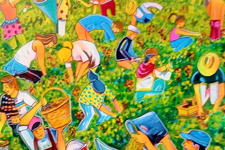 vendanges - acrylique sur toile,90x90, 2019, vendanges