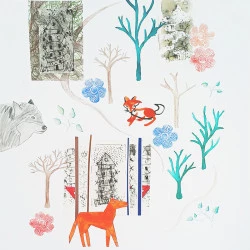 La Maison d'enfance, série Habiter - Paysage imaginaire, collage, encre et crayons de couleur sur papier, 65 x 50 cm - Jeanne METTRA 