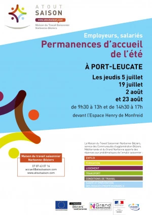 Affiche La Maison du Travail Saisonnier à votre rencontre à Port-Leucate tout l'été !