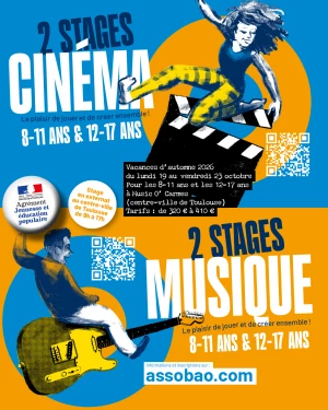 Affiche Stages musique et cinéma ados à Toulouse octobre 2026