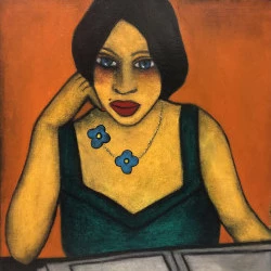 L'orange, Hommage à Félix Vallotton - huiles et pigments sur papier japonais marouflé sur toile - IM 