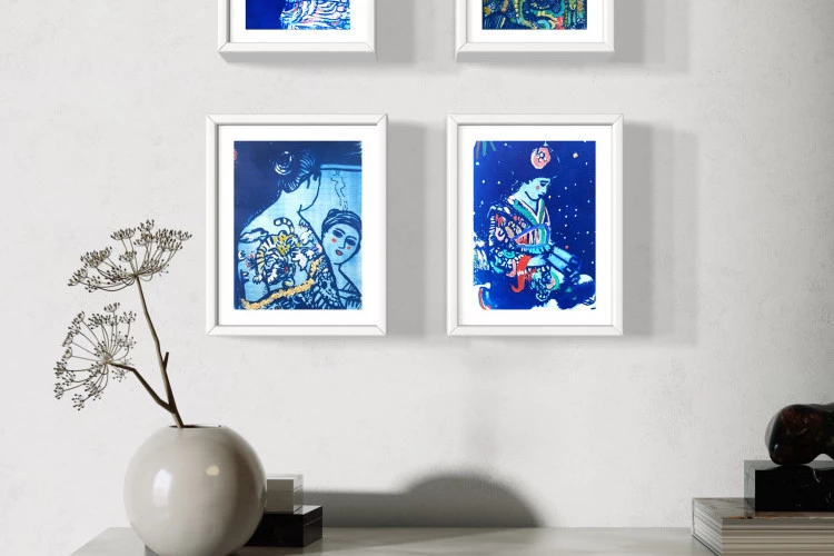 Conversation d'automne - Acrylique sur papier ancien - 42 x 30 cm